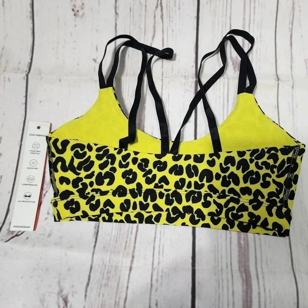 GOOD AMERICAN Yellow and Black Padded Cheetah Print Sports Bra - XS/0 - NWT